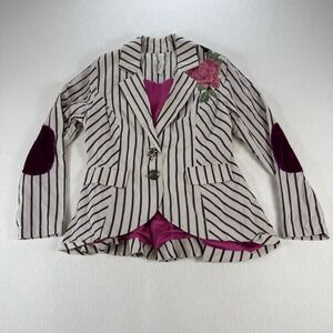 Aratta Derby Princess Embroidered Striped Jacket Boho Festival Multi Color Sz M